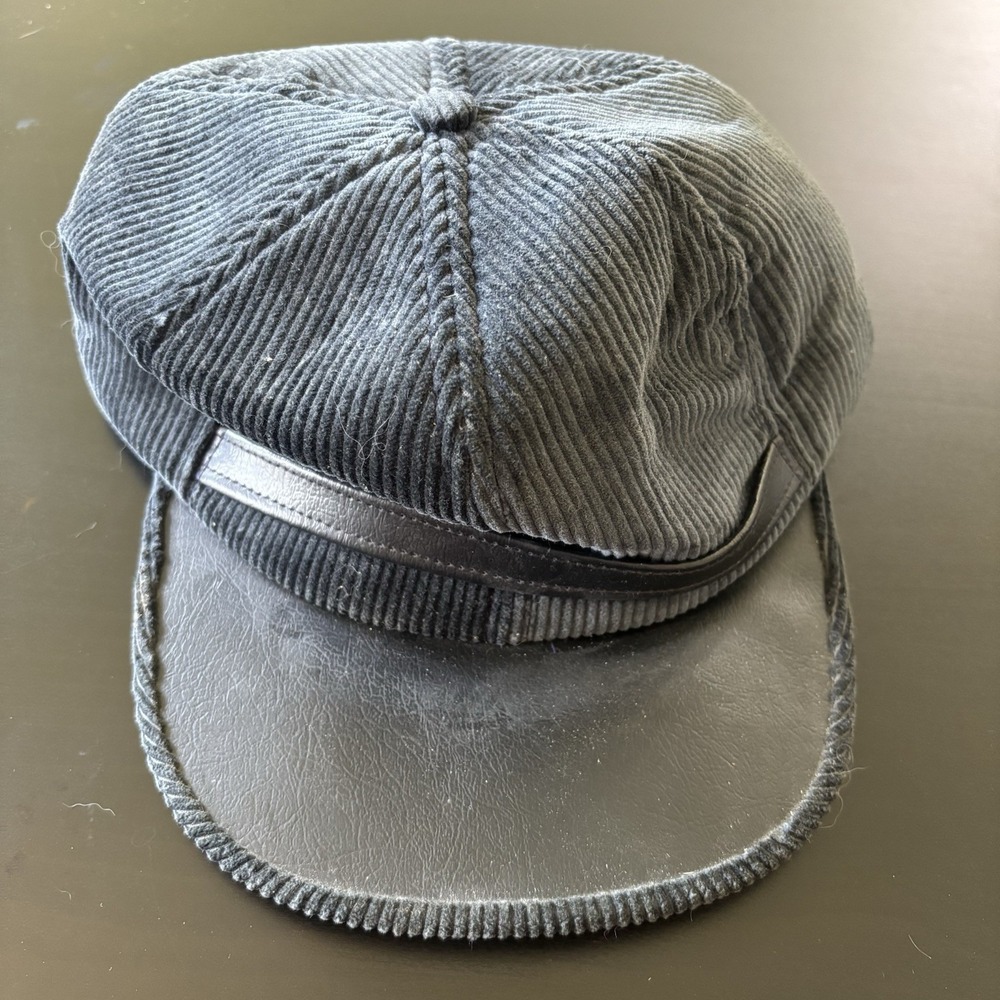 Vintage Paramount Hats USA Made‎ Corduroy Railroad Hat Black SZ Large USA